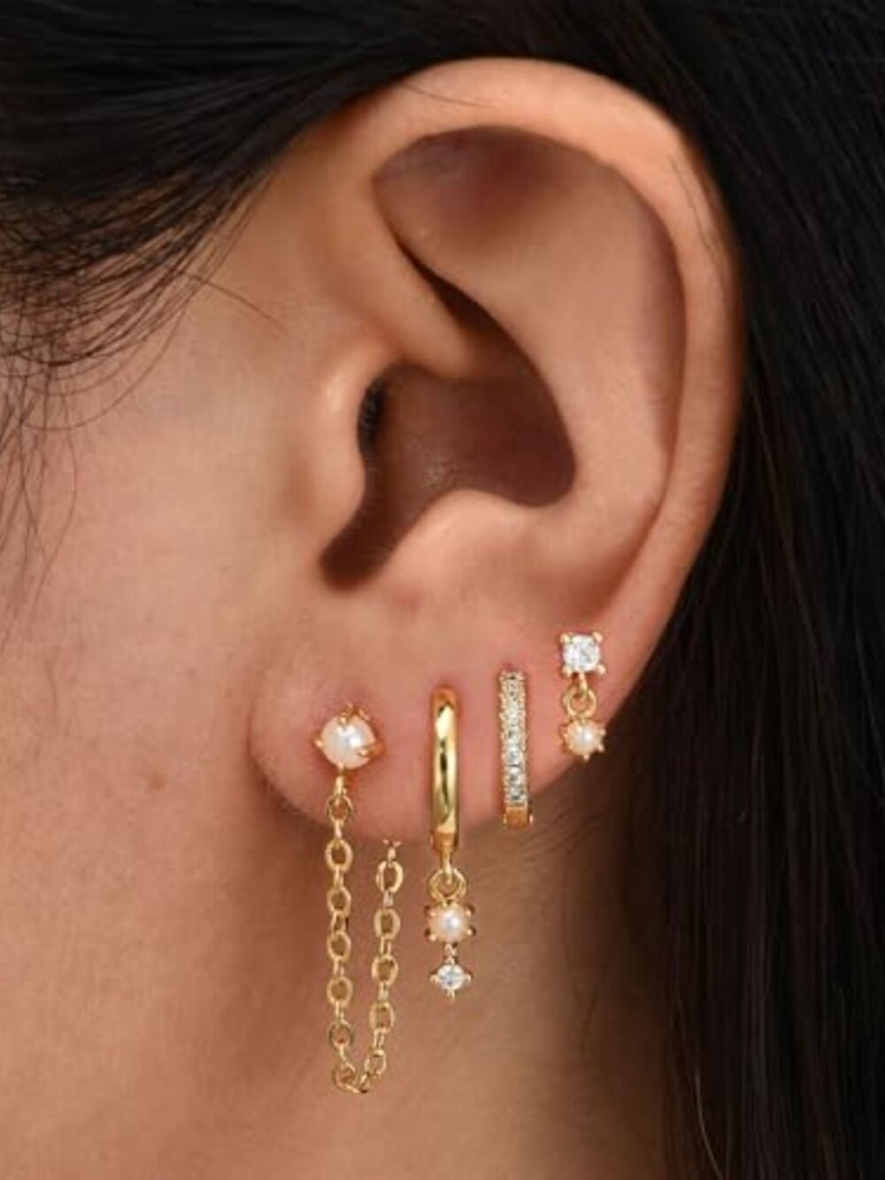 6 Pairs 14K Gold Plated Stud Ears for Women Hypoallergenic Cartilage‎ Ears